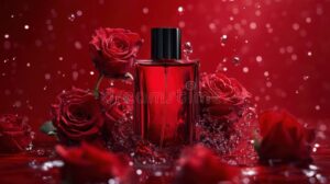 botella de perfume elegante y vibrante roja