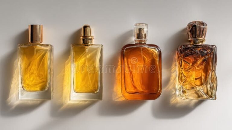 botellas de perfumes variados sobre fondo neutro