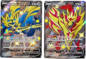 carta pokemon full art brillante en exhibicion