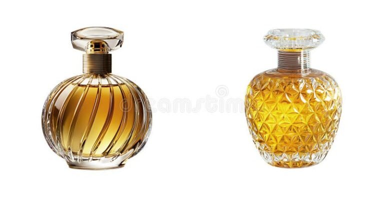 frascos de perfume elegantes con fondo blanco