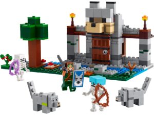 lobo lego minecraft en bosque pixelado