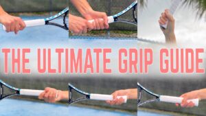 mano sosteniendo diferentes grips de tenis