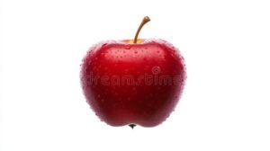 manzana roja brillante con gotas de rocio