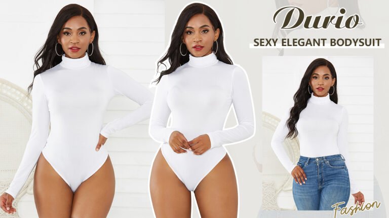 mujer elegante con body blanco manga larga