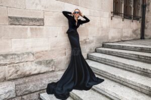 mujeres luciendo vestidos negros largos elegantes