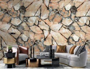 pared con papel tapiz tipo piedra moderna